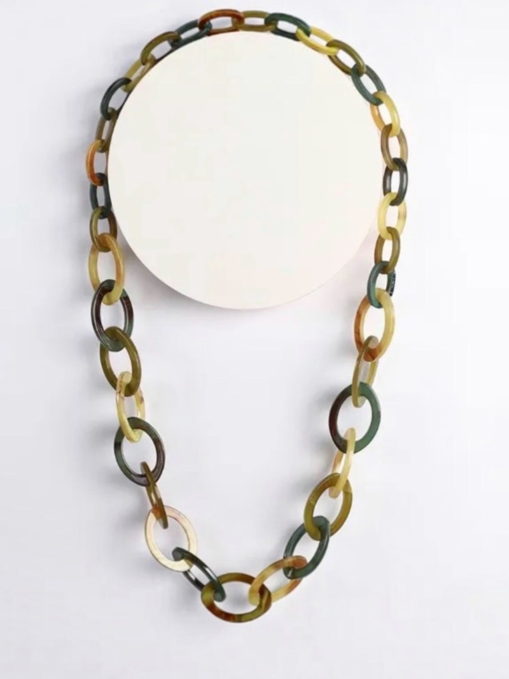 Layered Resin Link Necklace in Olive Green and Amber NWT